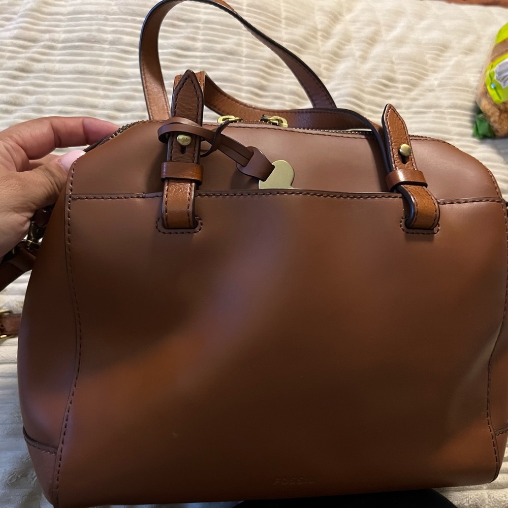 Fossil Rachel Satchel Brown Coated Leather w/Detachable Strap